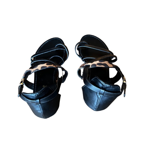 JustFab North Strappy Flat Sandal with Buckle | Black & Animal Print | Size 7 - Picture 6 of 9